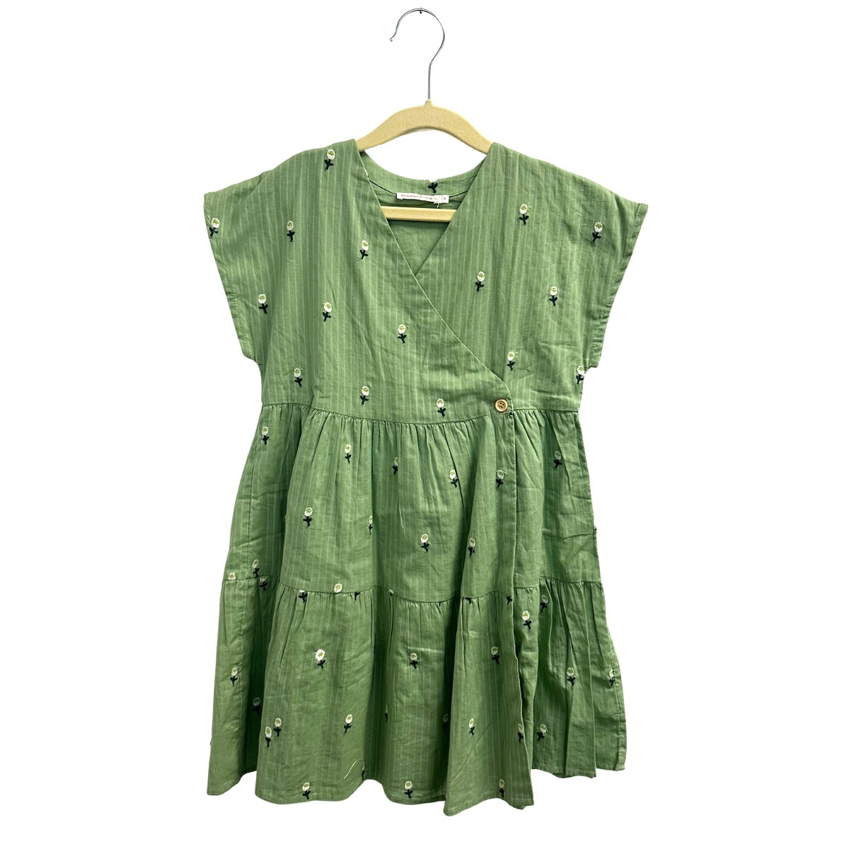 Green Dress with Embroidered Flowers
